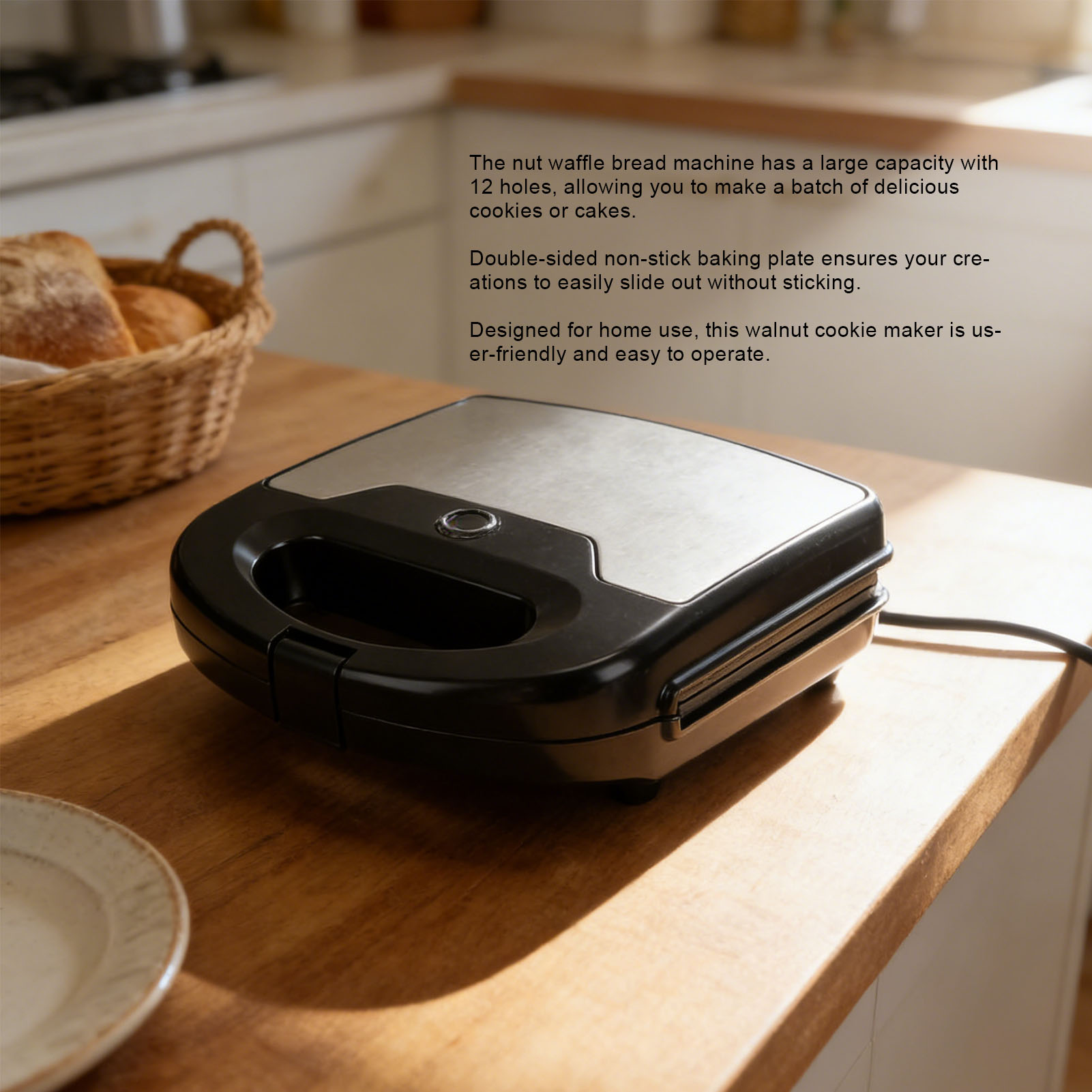Waffle Maker Commercial - 12 Walnut Cookie Maker Non Stick