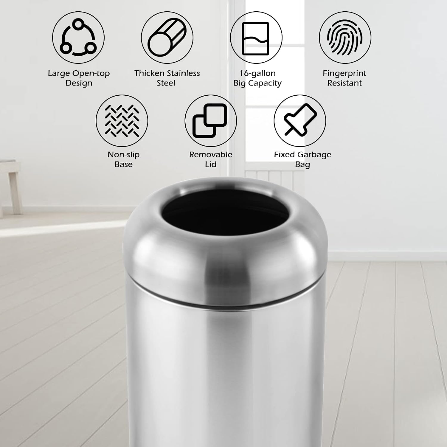 Large Stainless Steel Open‑Top - Commercial Kitchen Garbage Can recension och pris