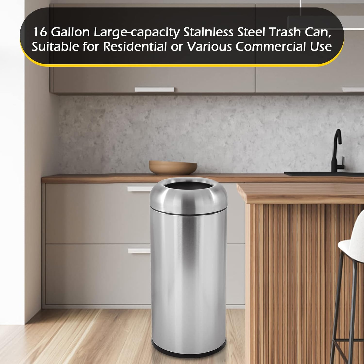 Large Stainless Steel Open‑Top - Commercial Kitchen Garbage Can recension och pris